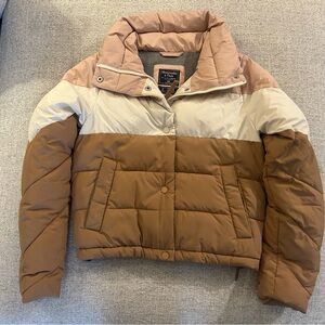 Abercrombie & Fitch Brown, Cream & Pink Colorblock Puffer Jacket